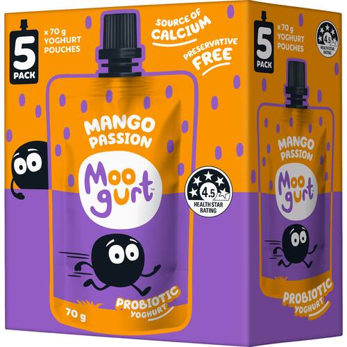 Moogurt Suckies Kids Probiotic Yoghurt Pouches Mango Passion