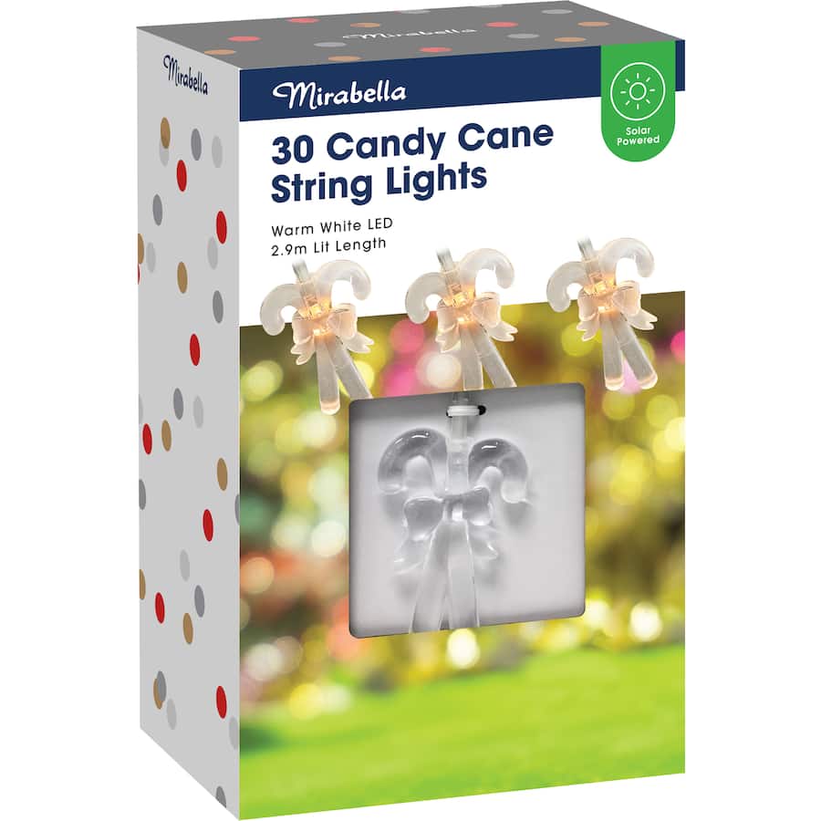 Mirabella Solar Powered String Lights Warm White Led Candy Cane