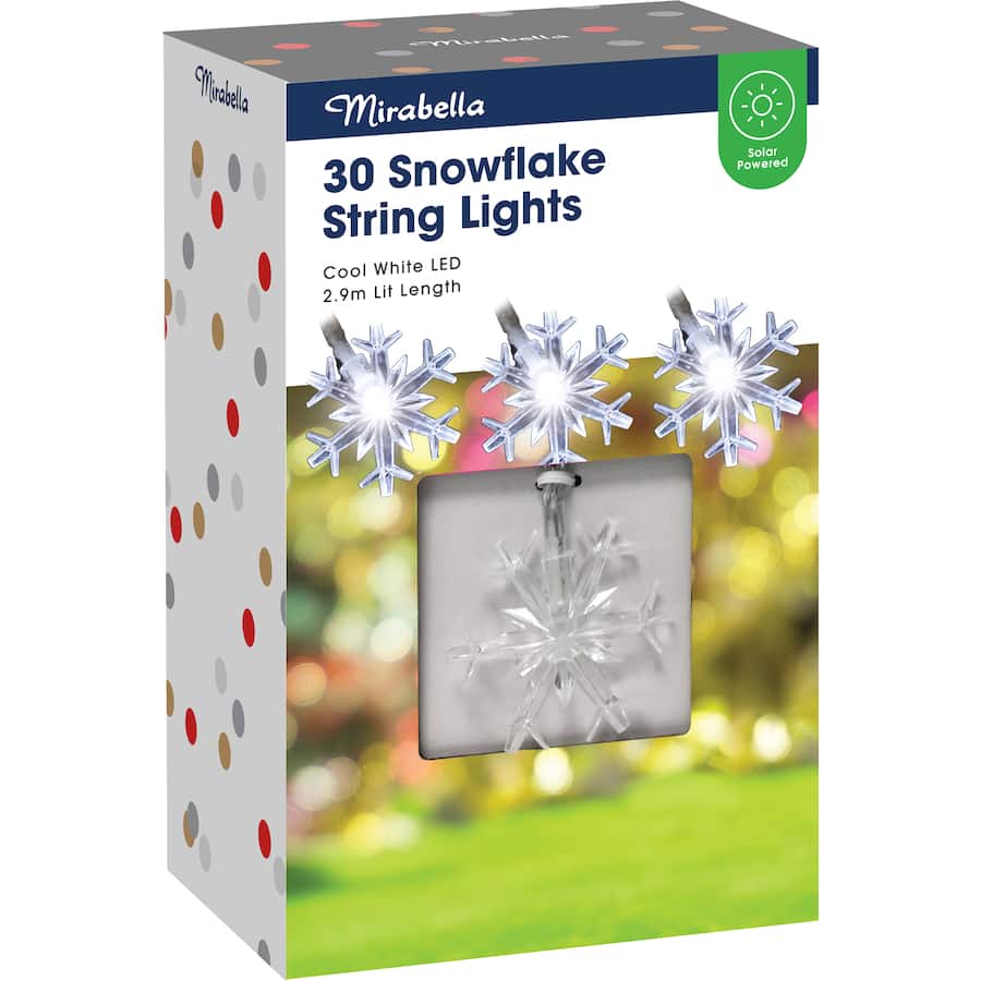 Mirabella Solar Powered String Lights Snowflake Cool White Led