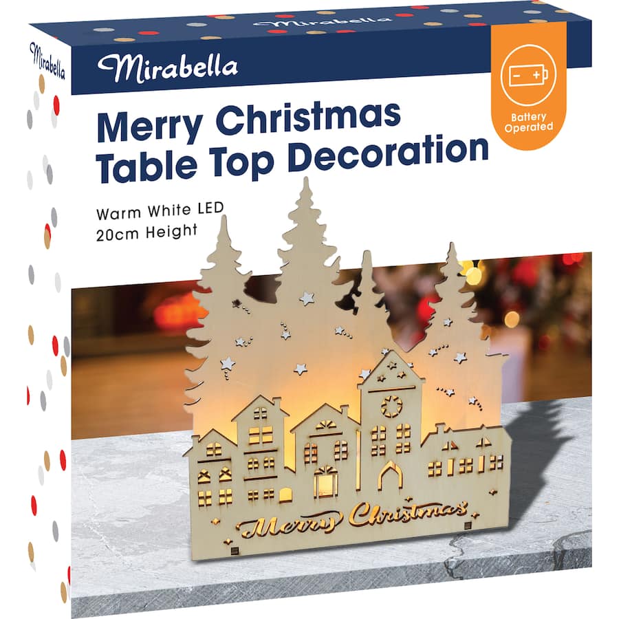 Mirabella Merry Christmas Table Top Decoration Light Up Wooden House