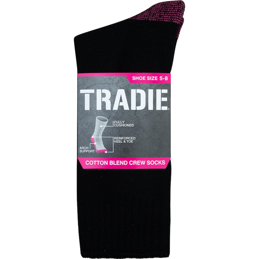 Tradie Ladies Socks Cotton Crew Black