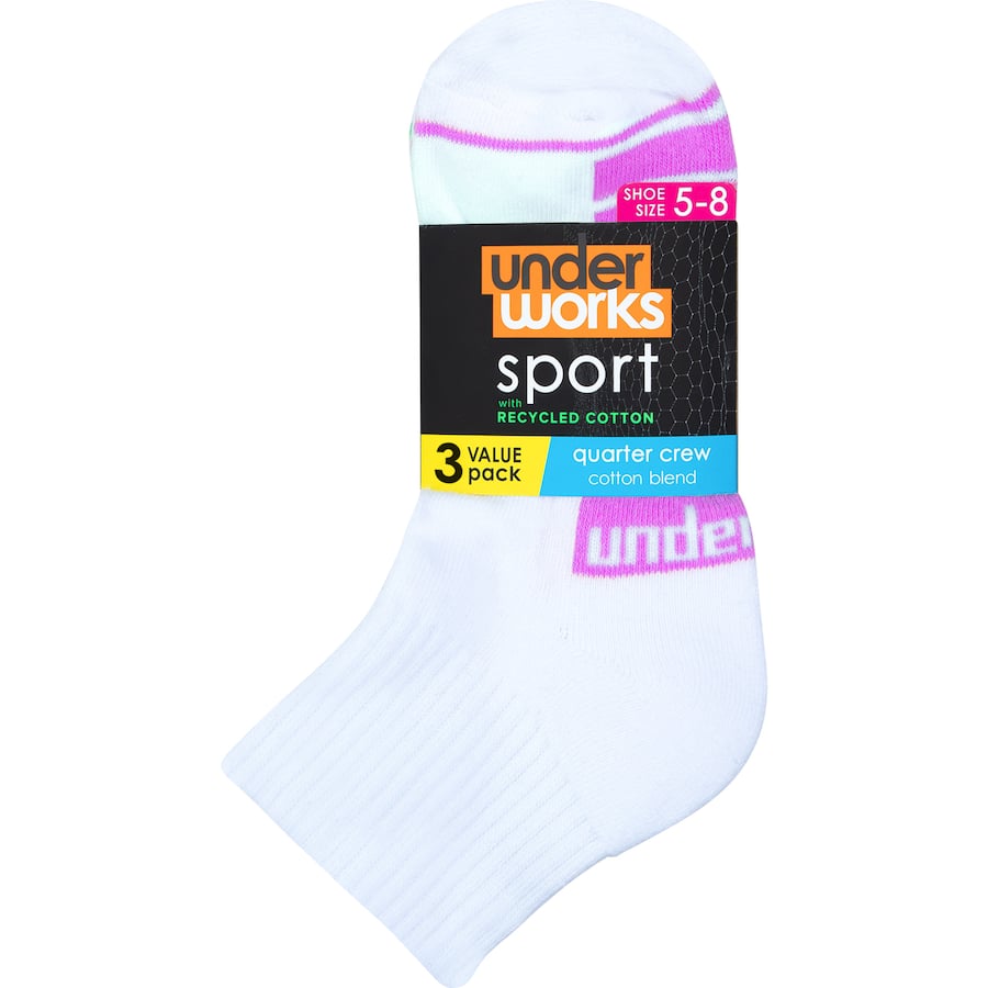Underworks Ladies Socks Sport Qtr Crew Size 5-8