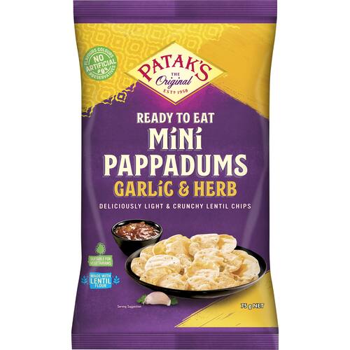 Pataks Pappadums Mini Garlic & Herb