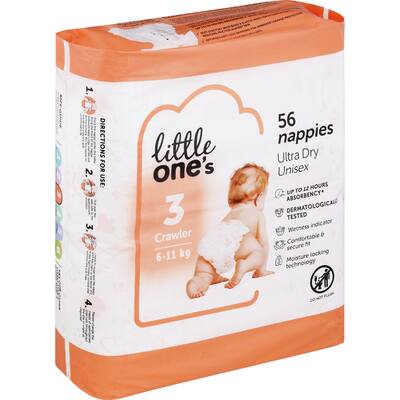 little one's bulk nappies crawler boys & girls 6-11kg size 3