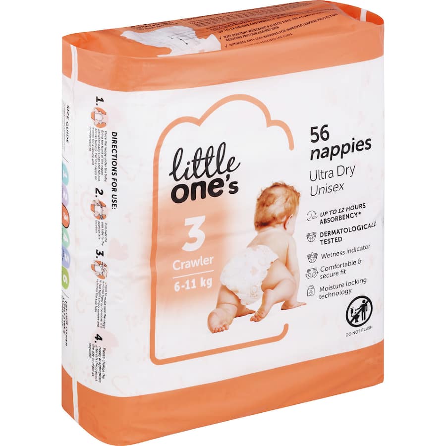 Little One's Bulk Nappies Crawler Boys & Girls 6-11Kg Size 3