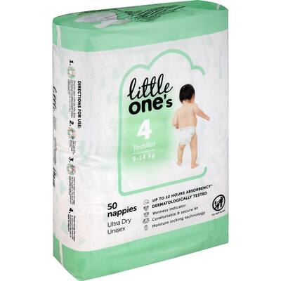 little one's bulk nappies toddler boys & girls 10-14kg size 4