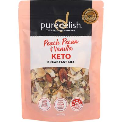 pure delish keto breakfast mix peach, pecan & vanilla