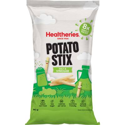 healtheries kidscare potato snack stix salt vinegar 160g