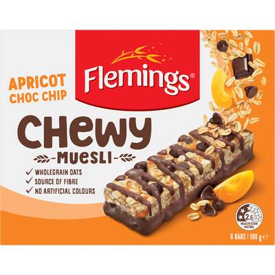 flemings chewy muesli bars apricot choc chip
