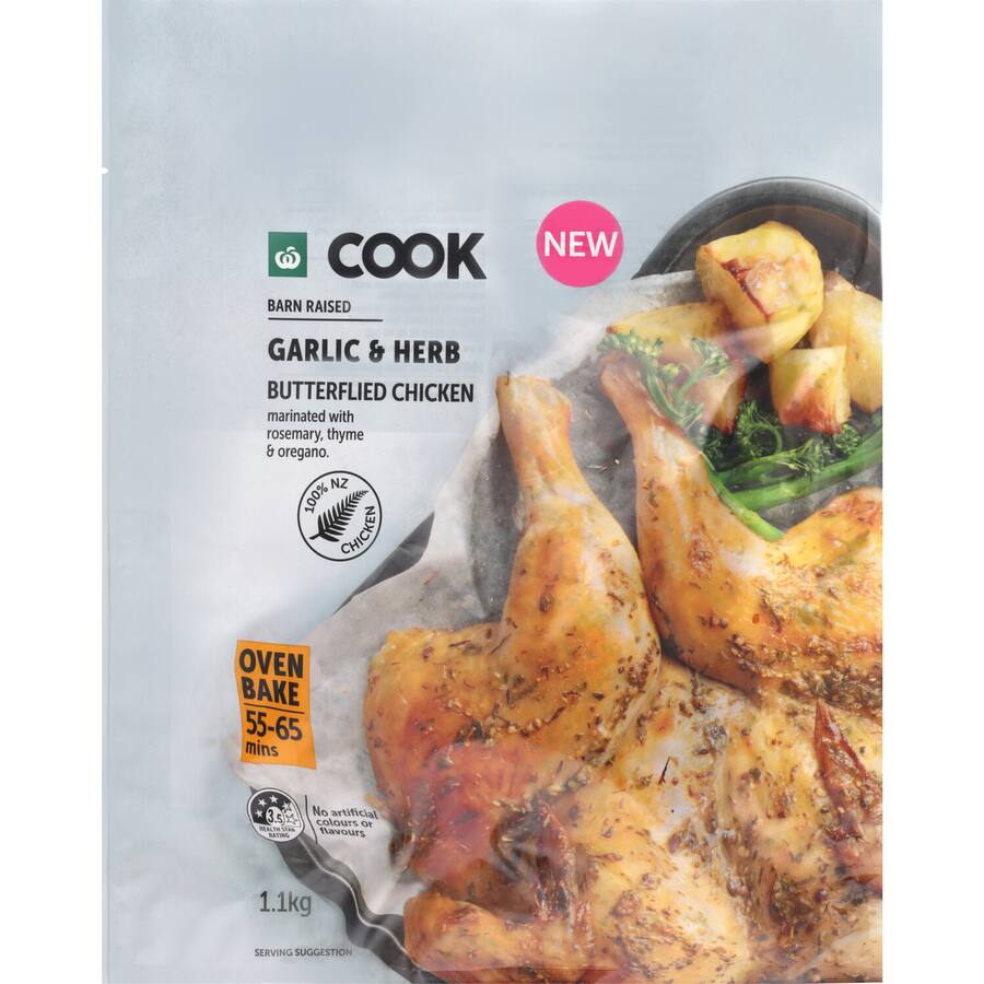 Woolworths Cook Nz Butterflied Chicken Garlic & Herb