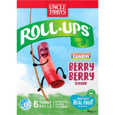 uncle tobys roll-ups fruit snack rainbow berry berry