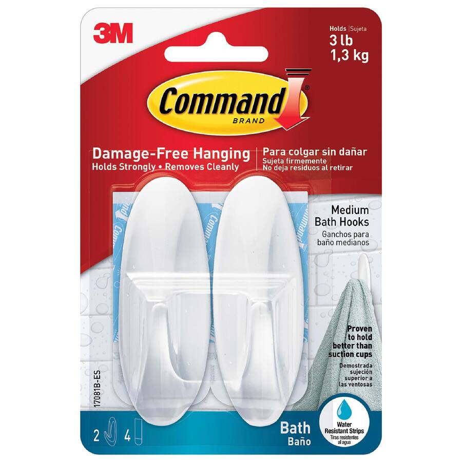 3M Command Hooks & Hangers Adhesive Medium White Shower