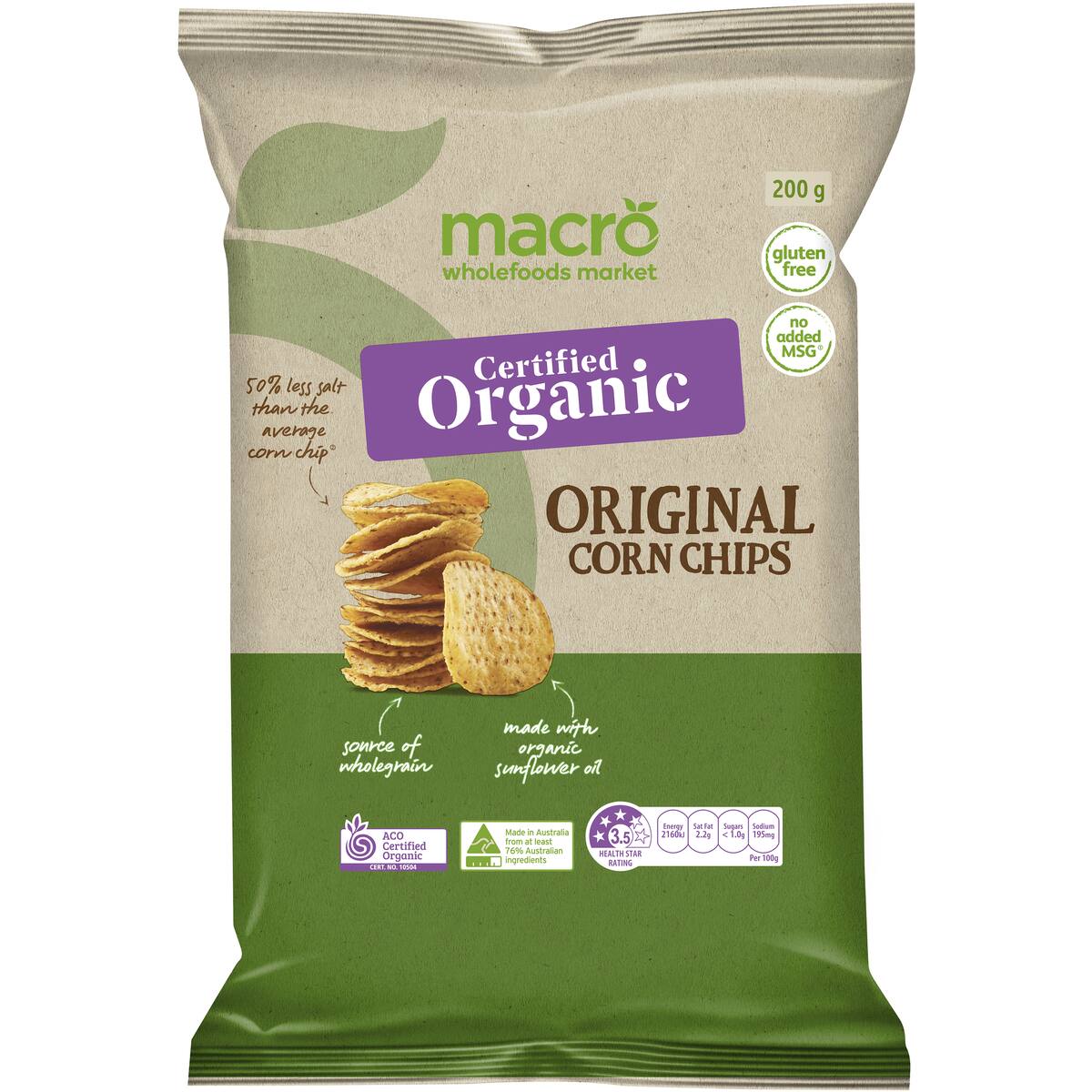 Macro Organic Natural Corn Chips 200g bunch