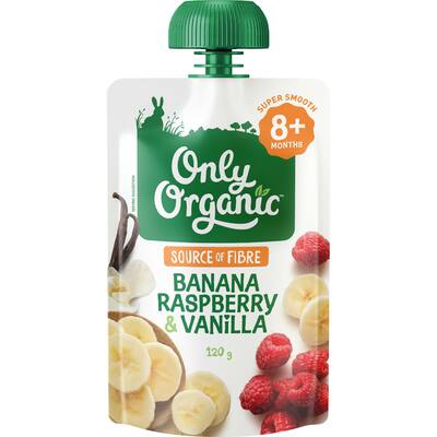 only organic stage 3 baby food banana, raspberry & vanilla