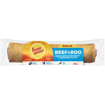 bow wow dog treats beef roo roll