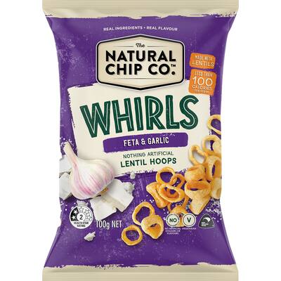 natural chip co lentil chips feta & garlic whirls