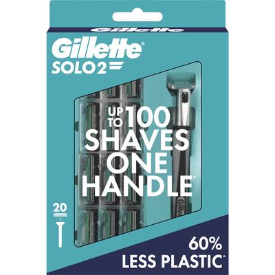 gillette solo 2 razor handle +20 cartridges kit