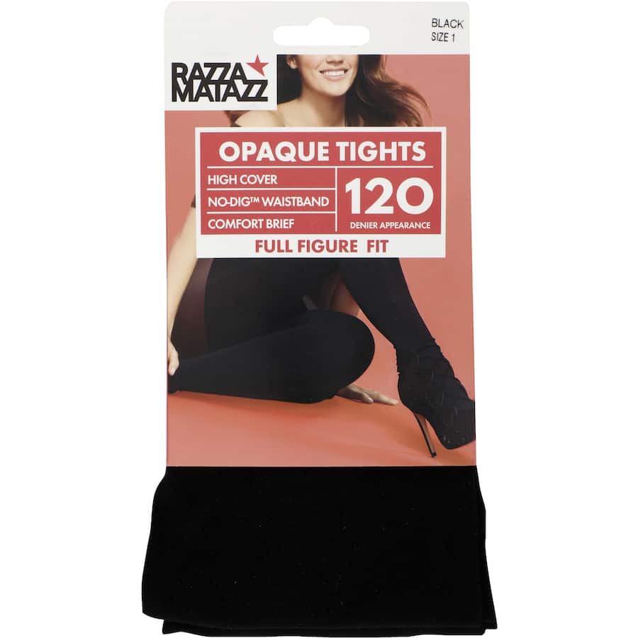 Razzamatazz Curvaceous Opaques Pantyhose Petite Black 120 Denier Sz 1