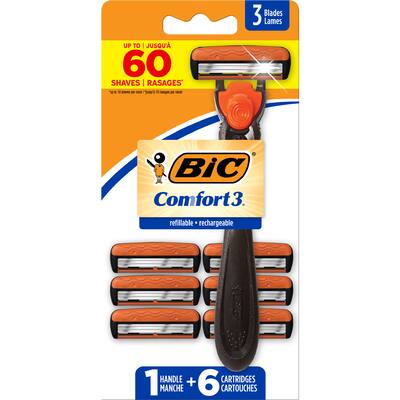 bic hybrid comfort razor + 6 disposable cartridges
