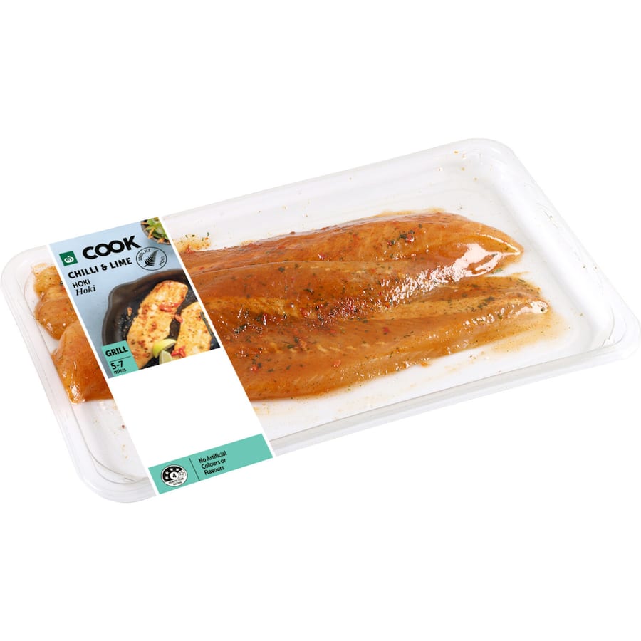 Woolworths Cook Nz Fish Fillets Hoki Chilli & Lime Tray