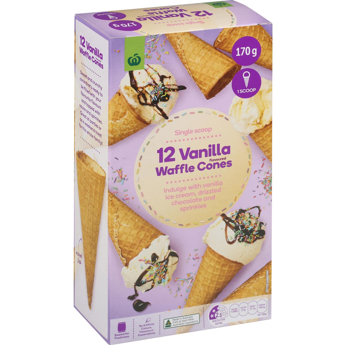 Countdown Waffle Cones Vanilla 12pk 170g bunch
