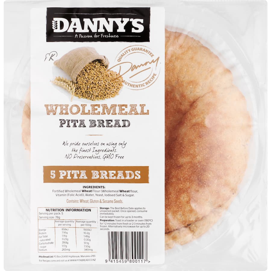 Dannys Real Pita Bread Wholemeal 400G
