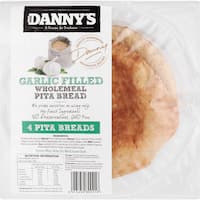 Dannys Real Pita Bread Wholemeal Garlic 320g