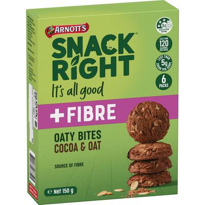 arnotts snack right biscuits oaty bites cocoa & oat