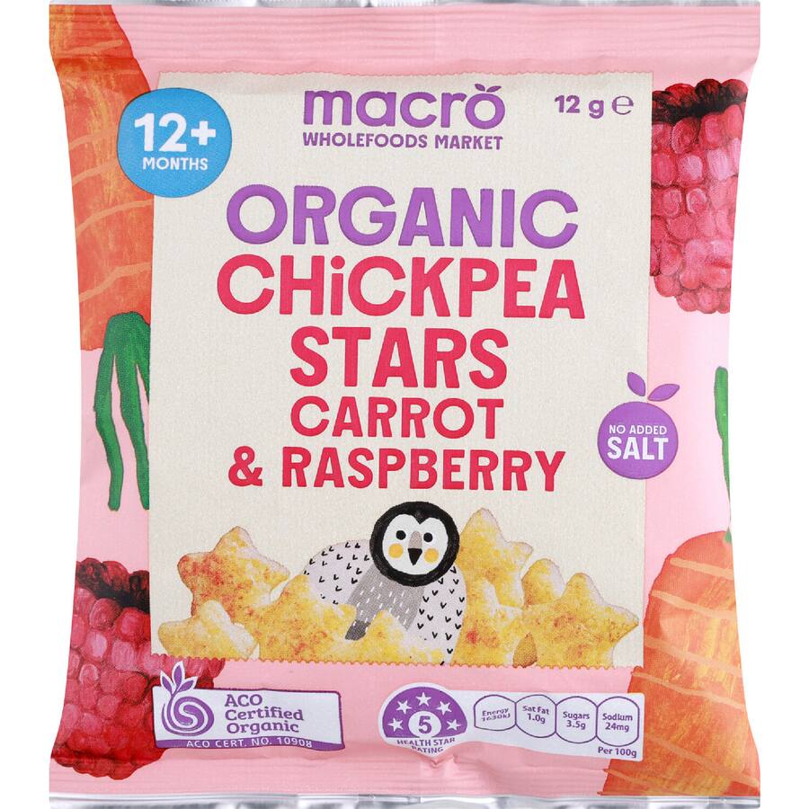 Macro Organic Chickpea Starts Carrot & Raspberry 12+ Months
