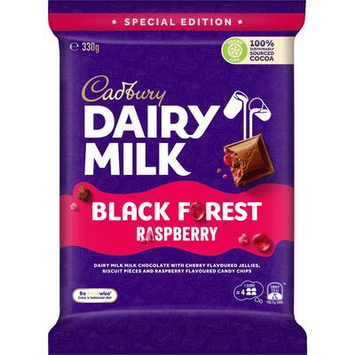 cadbury dairy milk chocolate block black forest raspberry
