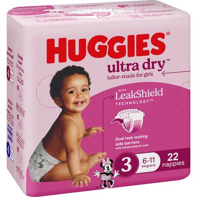 huggies ultra dry nappies girls size 3 (6-11kg)