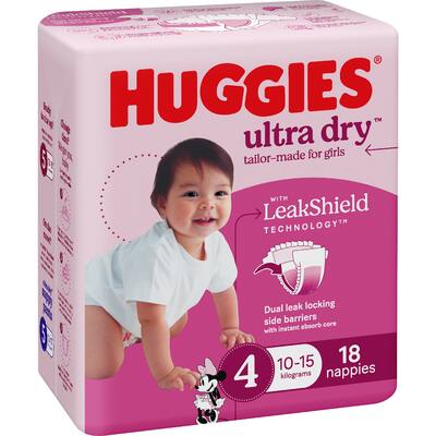 huggies ultra dry nappies girls size 4 (10-15kg)