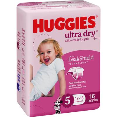 huggies ultra dry nappies girls size 5 (13-18kg)