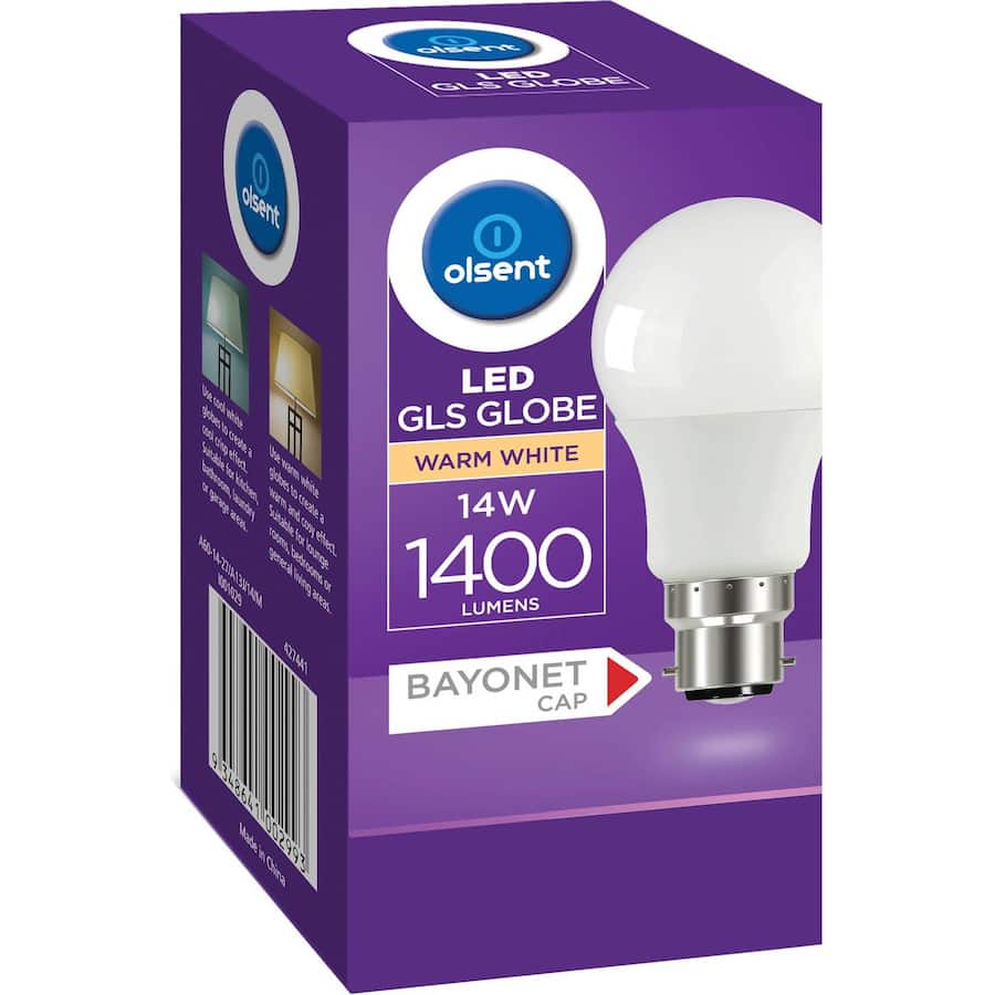 Olsent Bayonet Light Bulb Led 14W 1400 Lumen Warm