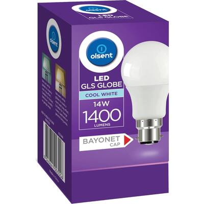 olsent bayonet light bulb led 14w 1400 lumen cool