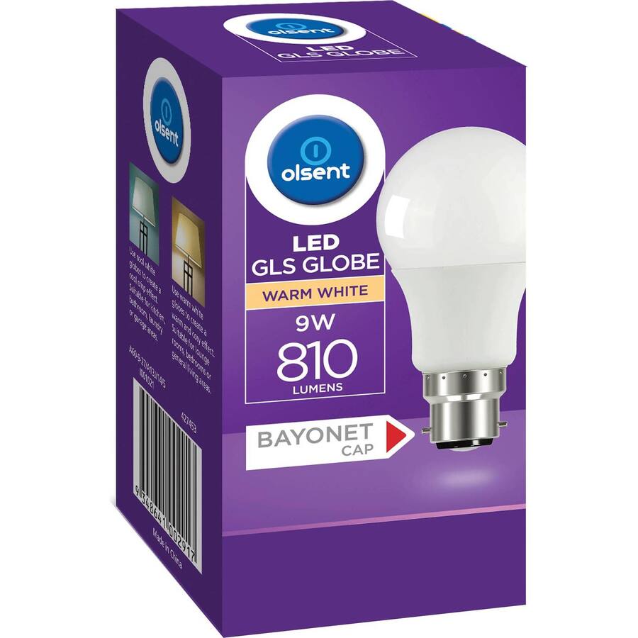 Olsent Bayonet Light Bulb Led 9W 810 Lumen Warm