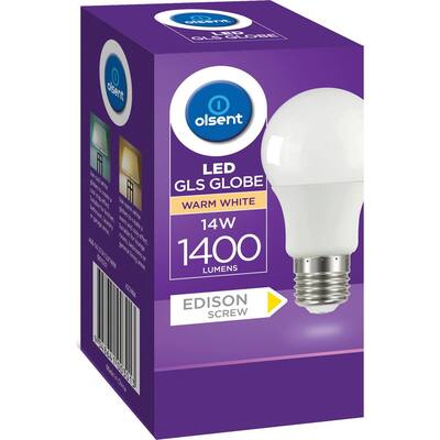 olsent screw light bulb led 14w 1400 lumen warm