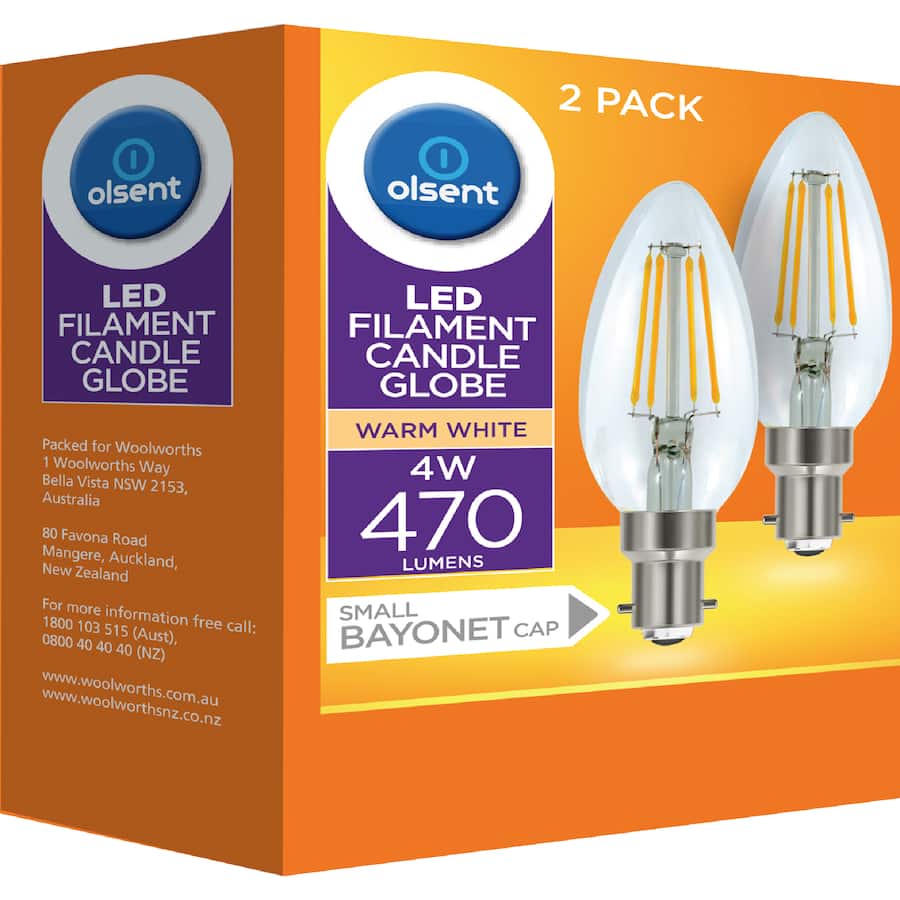 Olsent Bayonet Candle Bulb Led 4W 470 Lumen Warm White