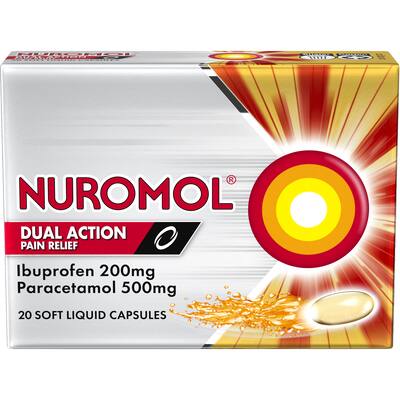 nuromol dual action ibuprofen & paracetamol pain relief liquid capsules