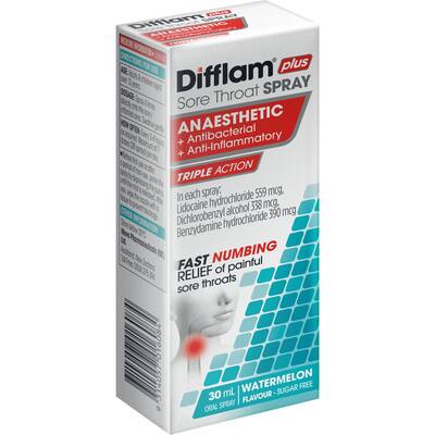 difflam plus sore throat spray anaesthtic
