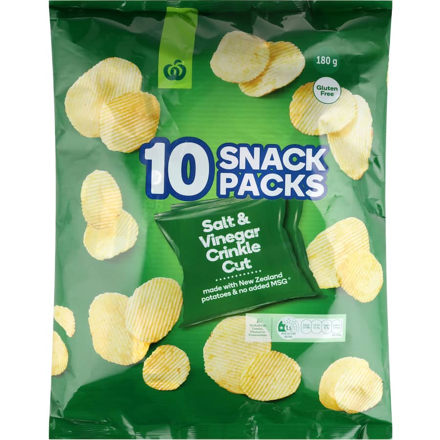 Woolworths Potato Chips Salt Vinegar Crinkle Cut 180G