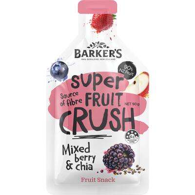 barker's super fruit crush fruit puree mixed berry & chia