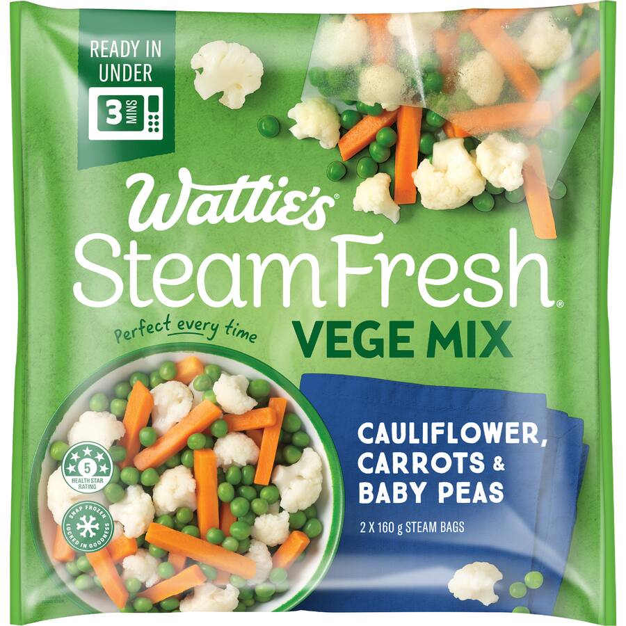 Wattie's Steam Fresh Frozen Mixed Vegetables Cauliflower, Carrot, Baby Peas
