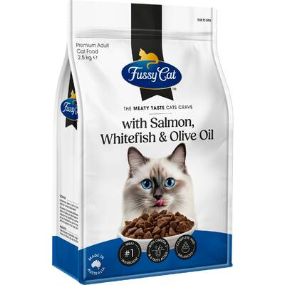 fussy cat grain free dry cat food salmon, fish oil