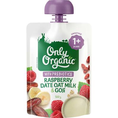 only organic baby food rasoberry date oat milk & goji
