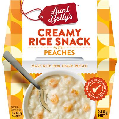 aunt bettys creamed rice rich peach 240g