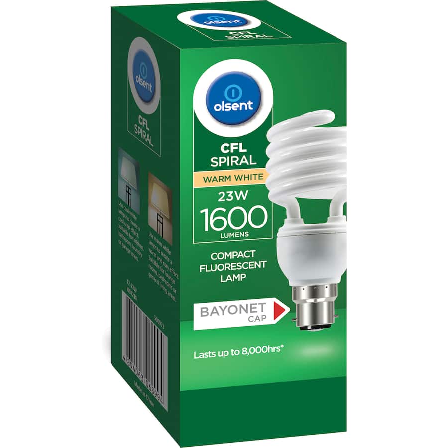 Olsent Bayonet Light Bulb Cfl Spiral 23W Ww