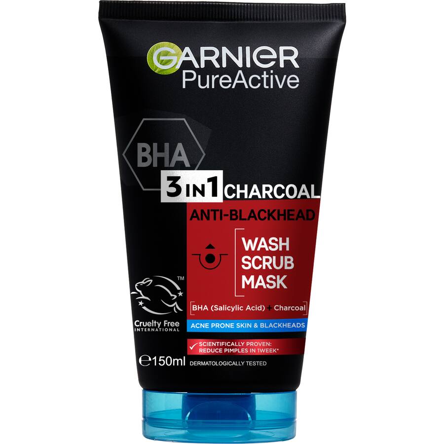 Garnier Pure Active Charcoal Facial Scrub And Mask 3 In 1