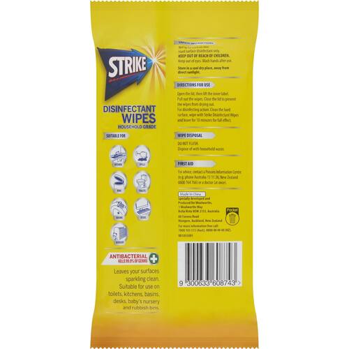 Strike Disinfectant Wipes Lemon 100pk bunch