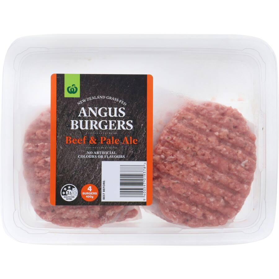 Woolworths Burger Patties Angus Beef & Pale Ale 400G